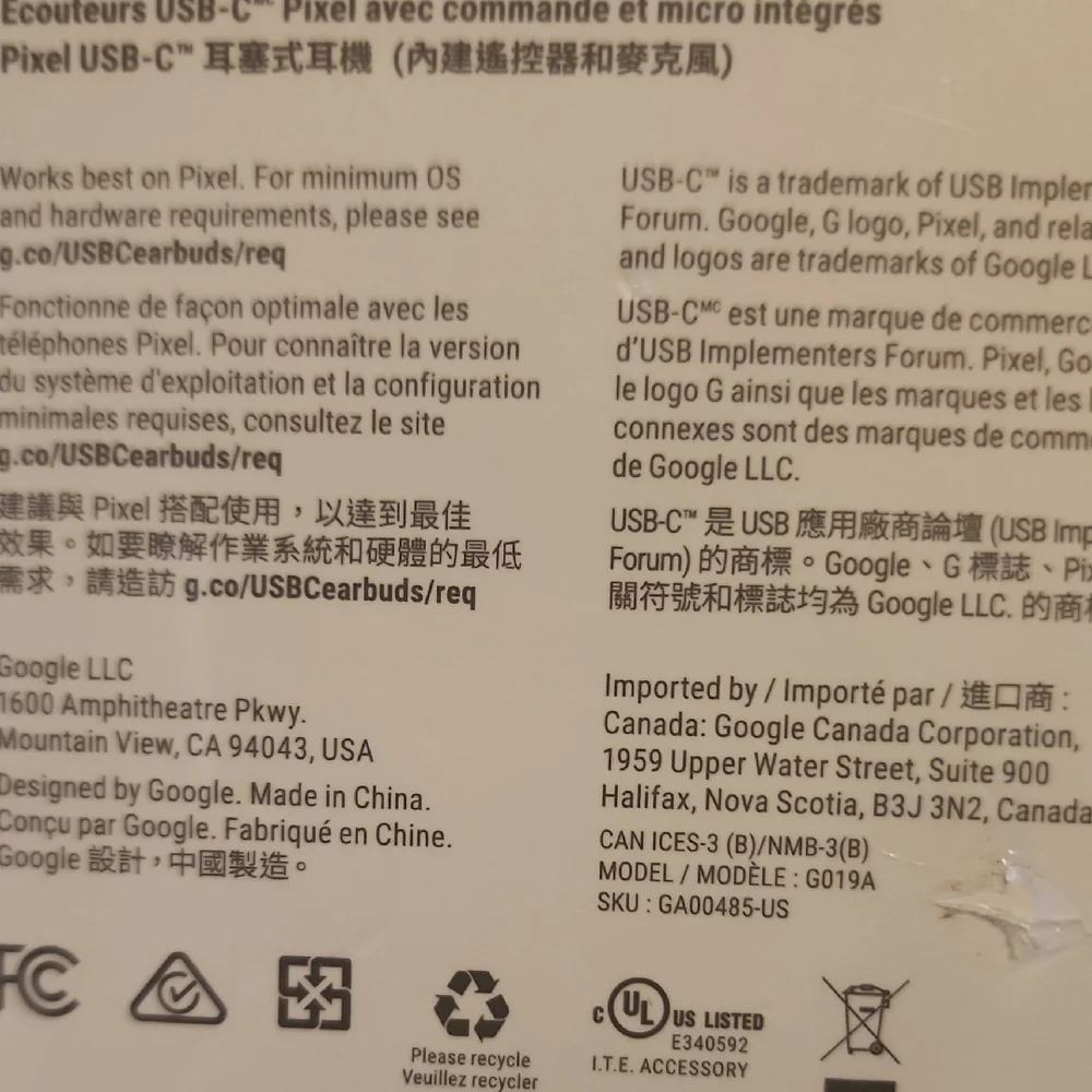 Google Pixel USB-C Earbuds in White